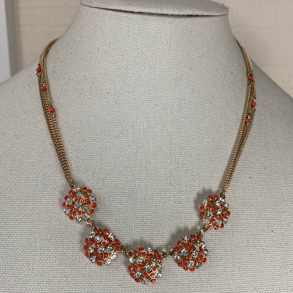 Dainty orange and clear rhinestone statement necklace
